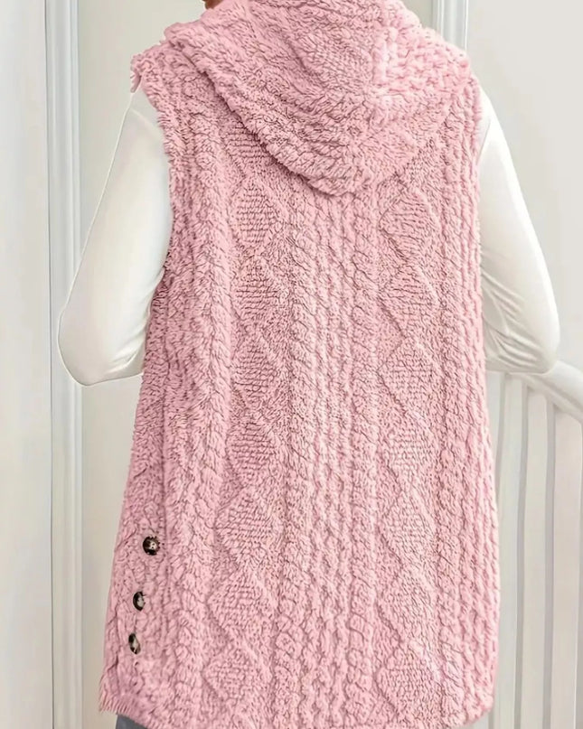 Hooded Button-Up Sherpa Vest Coat - Sleekdenim.com