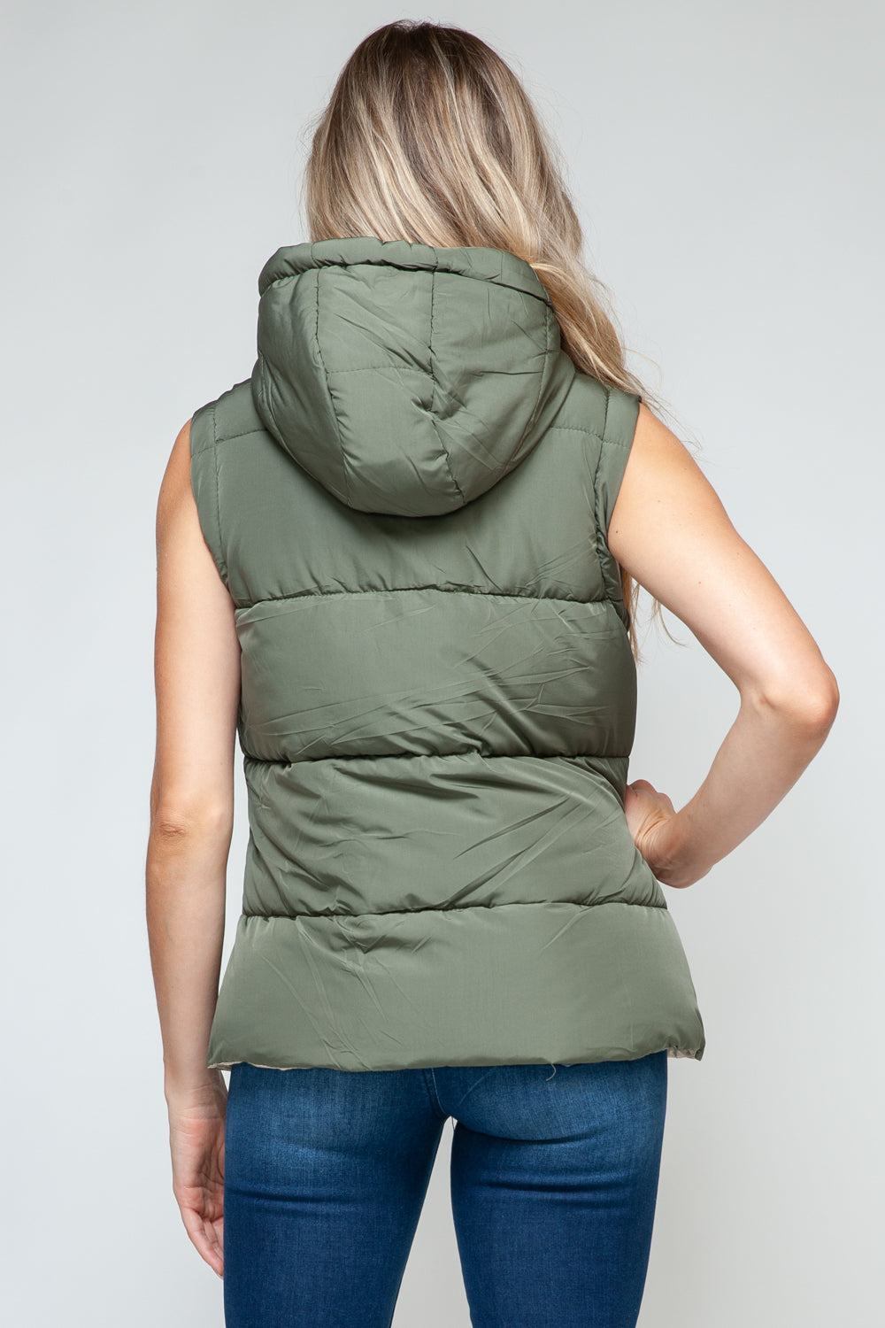 Snobbish Snap and Zip Closure Hooded puffer Vest