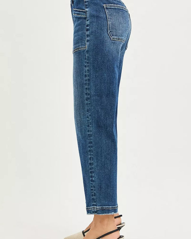 RISEN Slouchy Cropped Baggy Jeans with Front Patch Pocket - Sleekdenim.com