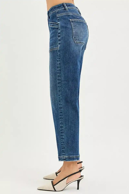 RISEN Slouchy Cropped Baggy Jeans with Front Patch Pockets PWC21491