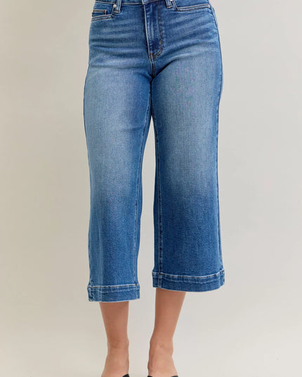 Judy Blue Mid Rise Crop Wide Leg Jeans - Sleekdenim.com