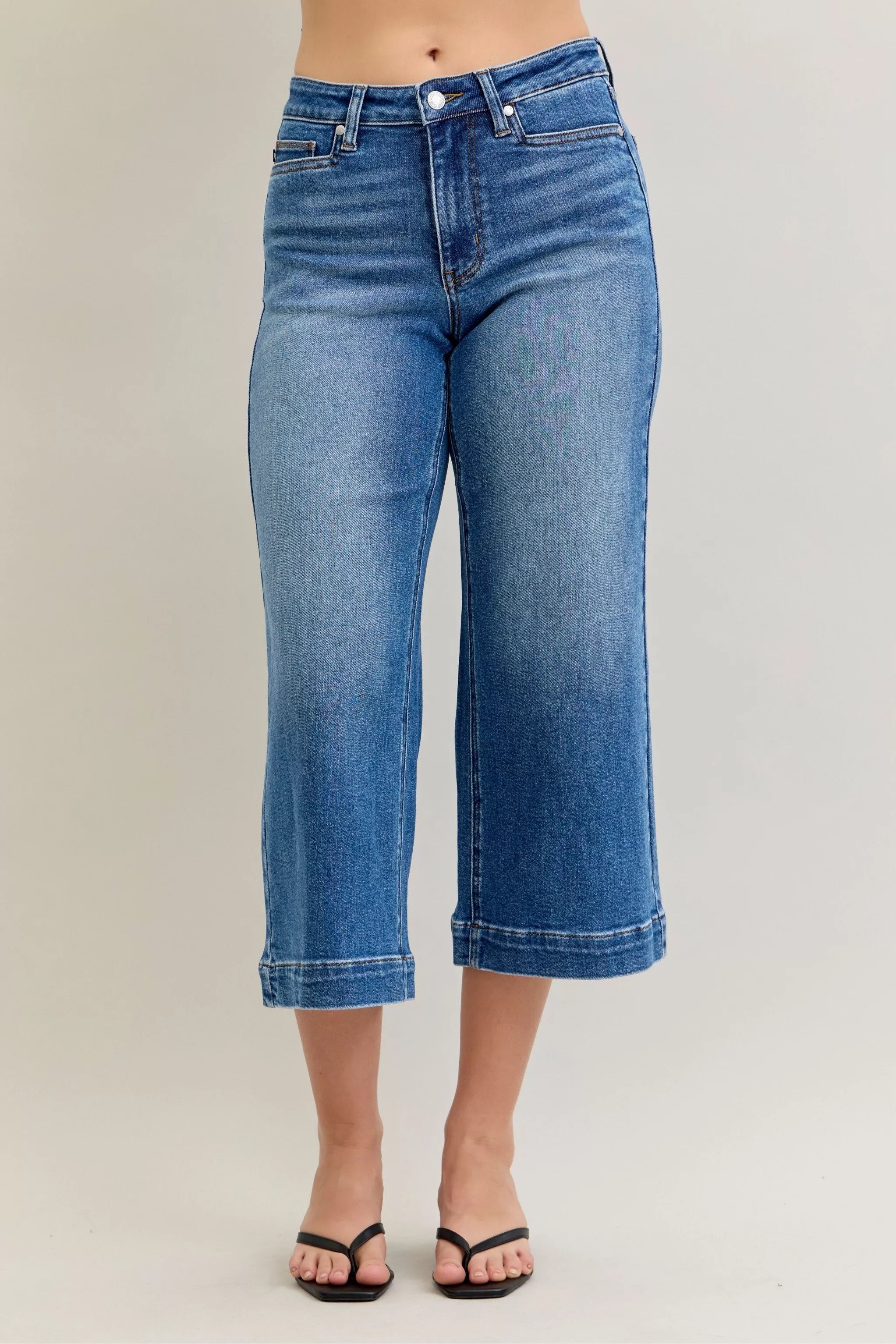 Judy Blue Mid Rise Crop Wide Leg Jeans - Sleekdenim.com