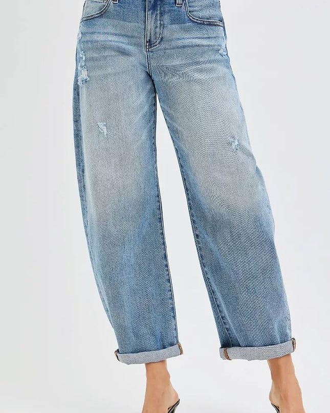 RISEN Full Size Slouchy Ankle Length Barrel Jeans with Cuffs Plus Size - Sleekdenim.com
