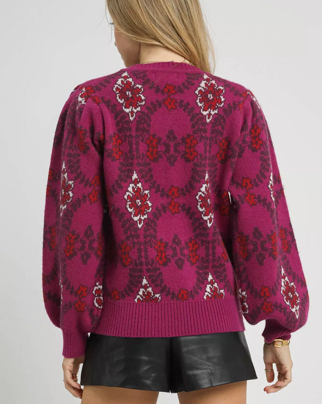 Umgee Boho Patterned Long Sleeve Sweater - Sleekdenim.com