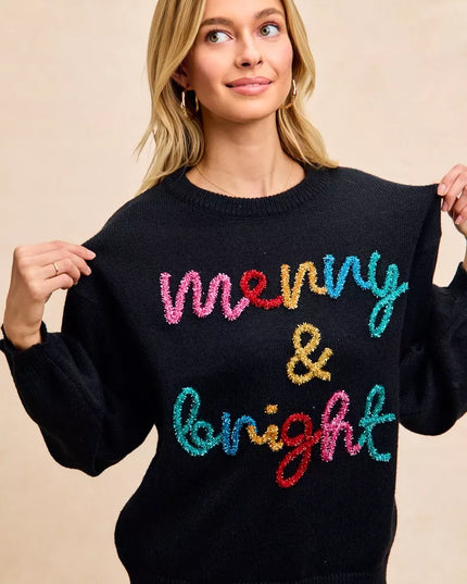 BiBi Tinsel Lettering Christmas Sweater - Sleekdenim.com