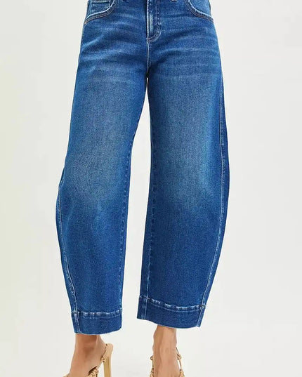 RISEN Mid Rise Crop Barrel Jeans - Sleekdenim.com