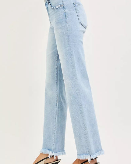 RISEN Tummy Control Mid Rise Ankle Straight Fray Hem Jeans - Sleekdenim.com