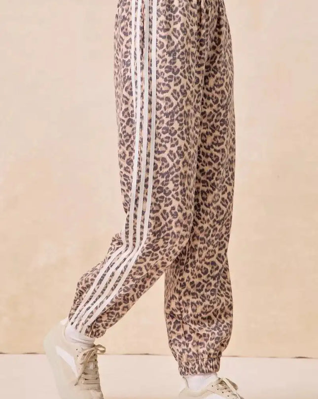 BiBi Side Lines Leopard Track Pants - Sleekdenim.com