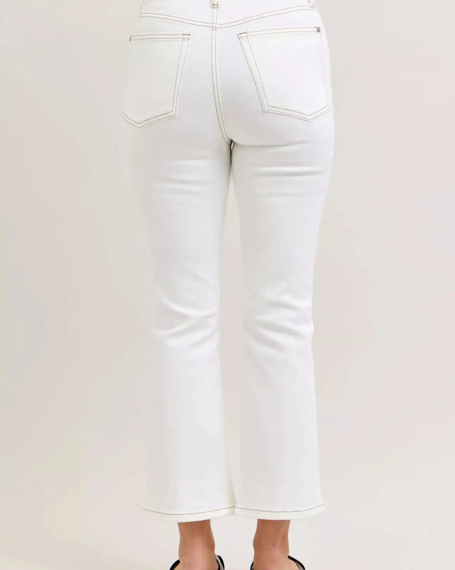 Judy Blue Contrast Stitching Cropped Flare Jeans - Sleekdenim.com