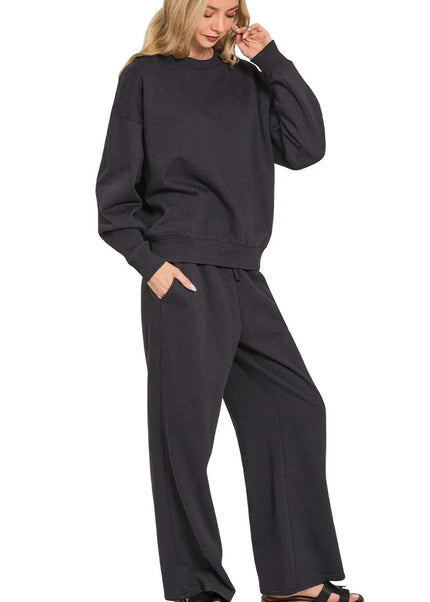 Zenana Fleece Long Sleeve Top and Sweatpants Set - Sleekdenim.com