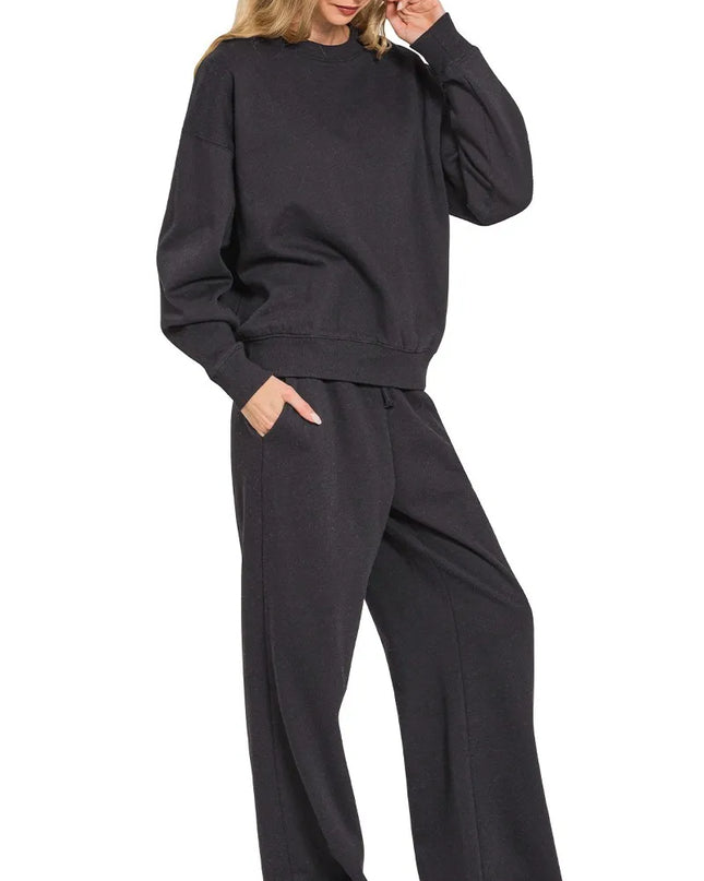 Zenana Fleece Long Sleeve Top and Sweatpants Set - Sleekdenim.com