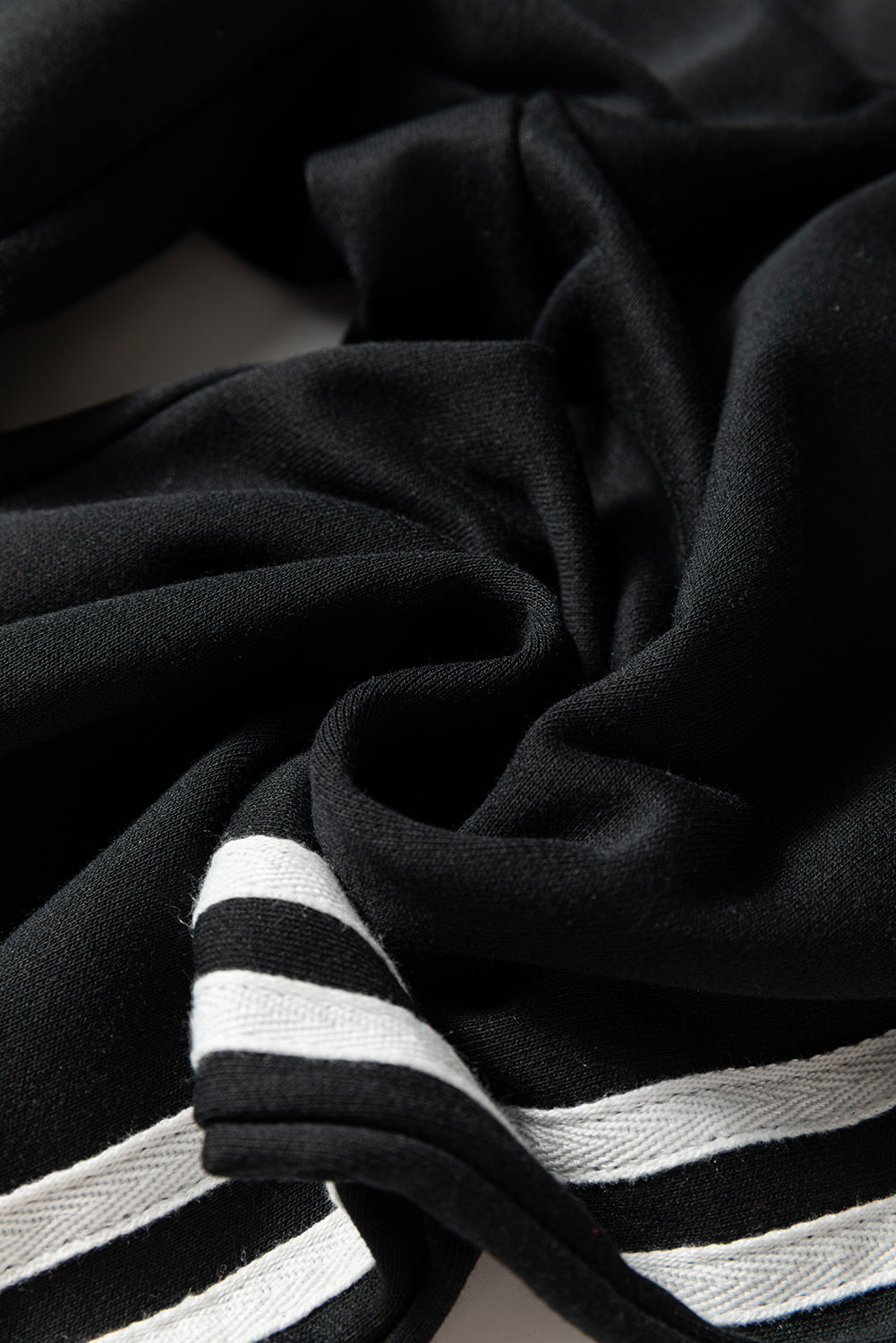 Black Varsity Striped Detail Cropped Pullover Wide Leg Pants 2pcs Outfit