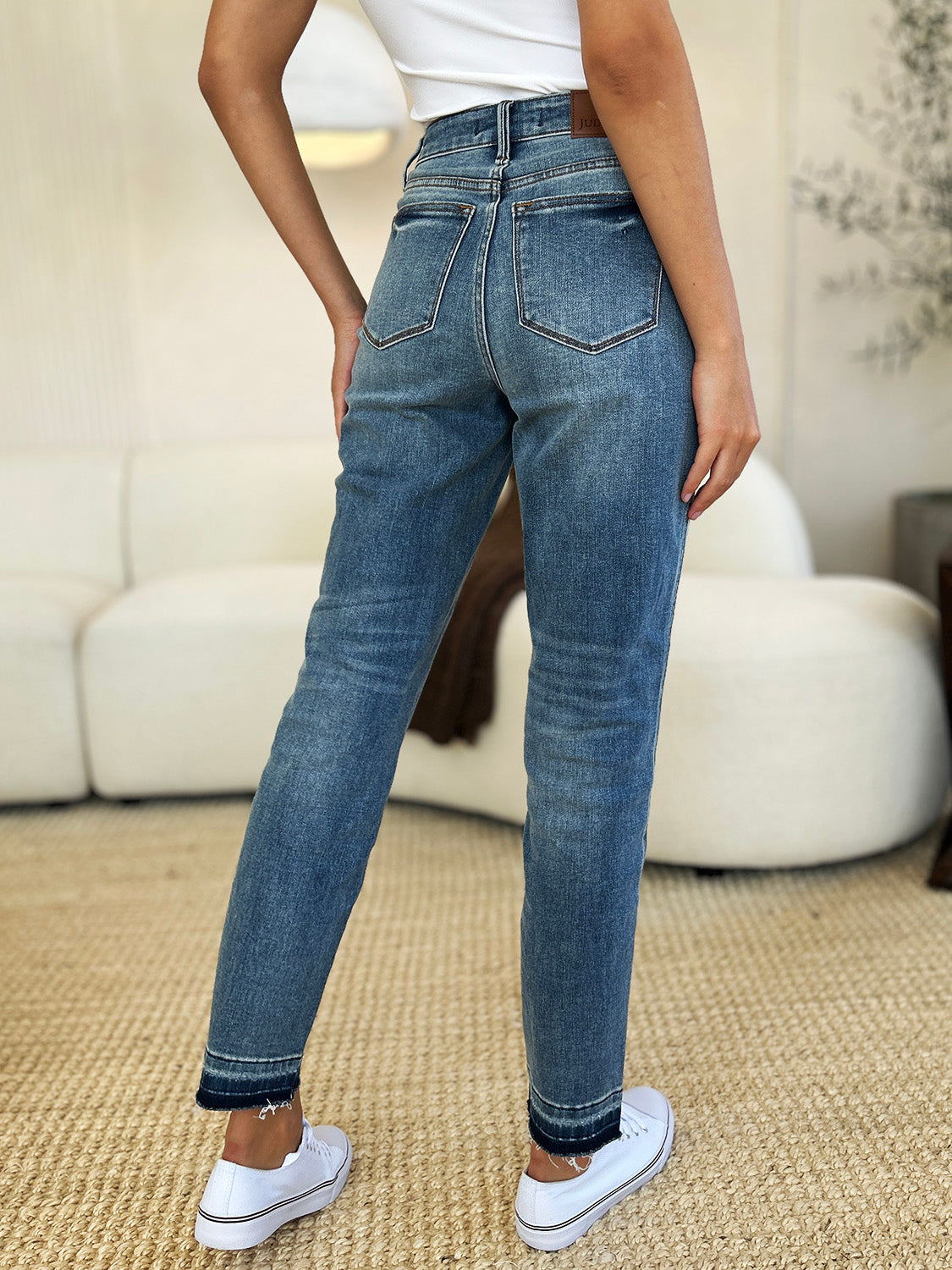 Judy Blue Full Size Mid Rise Rigid Magic Boyfriend Release Hem Jeans