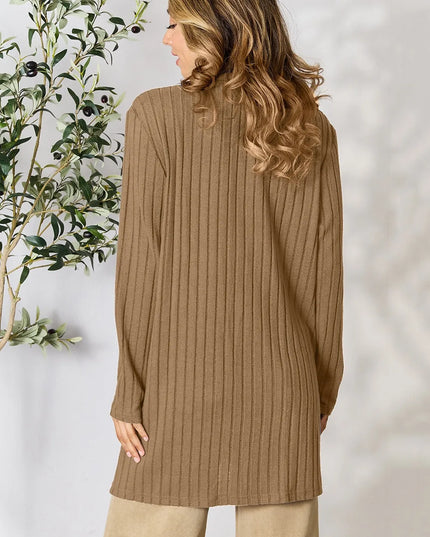 Basic Bae Full Size Ribbed Open Front Cardigan with Pockets - Sleekdenim.com
