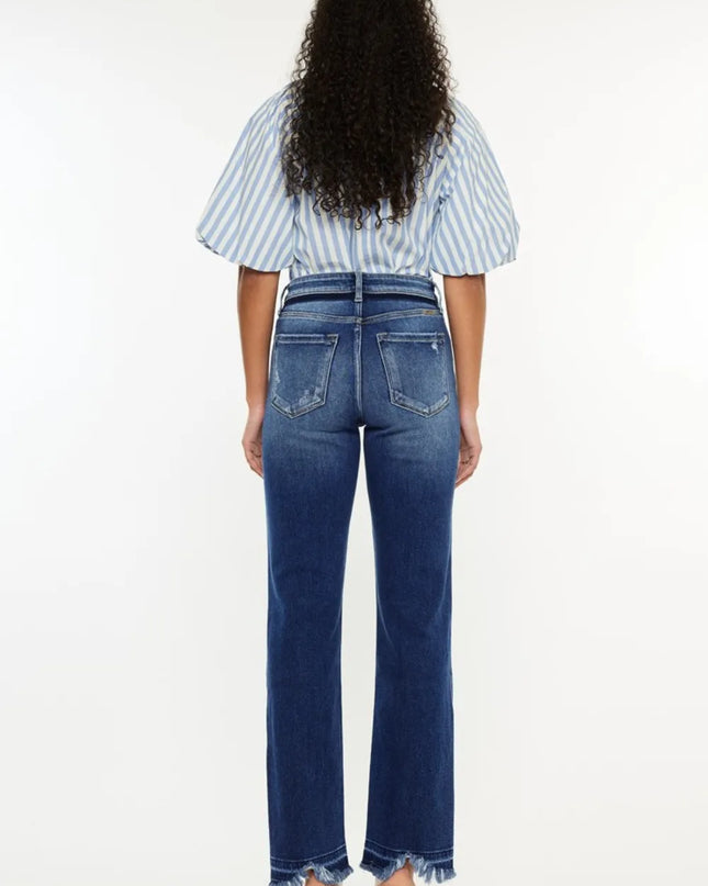 Kancan High Rise Distressed Slim Straight Jeans - Sleekdenim.com