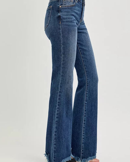 RISEN Full Size Mid Rise Flare Frayed Hem Jeans Plus Size - Sleekdenim.com