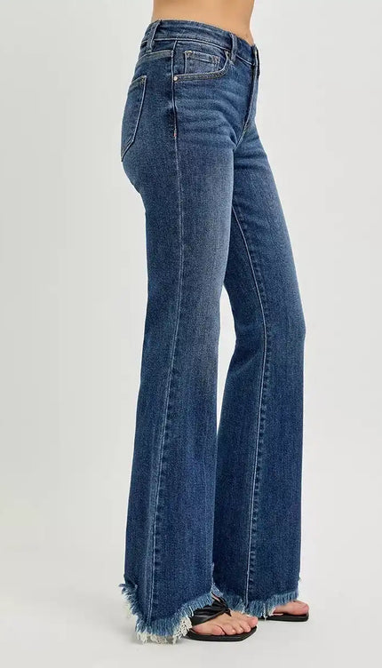 RISEN Mid Rise Flare Frayed Hem Jeans RDP5836 - Sleekdenim.com