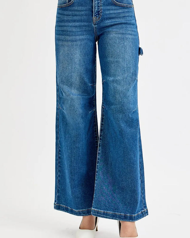 RISEN Full Size High Rise Wide Leg Patch Detailed Jeans Plus Size - Sleekdenim.com