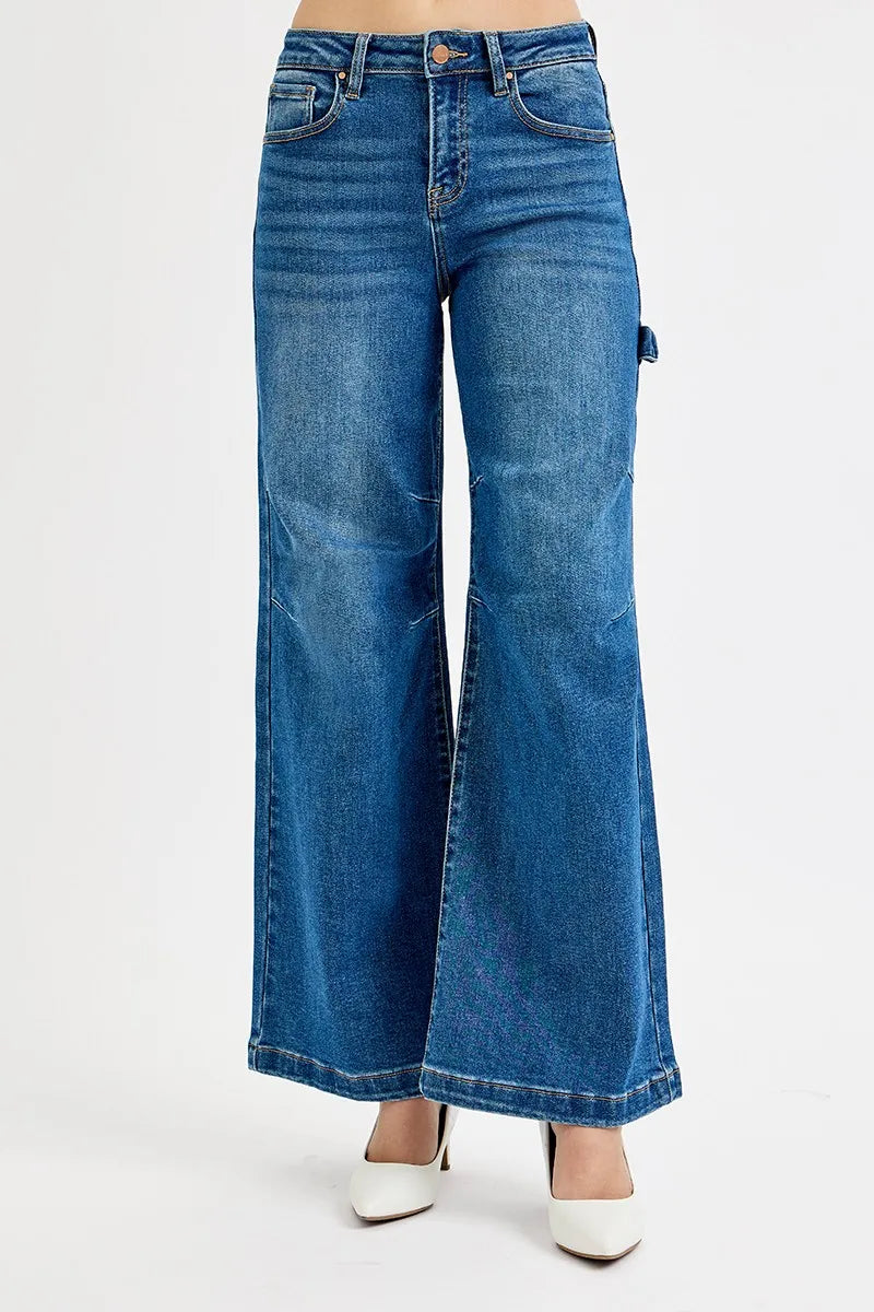 RISEN Full Size High Rise Wide Leg Patch Detailed Jeans Plus Size - Sleekdenim.com