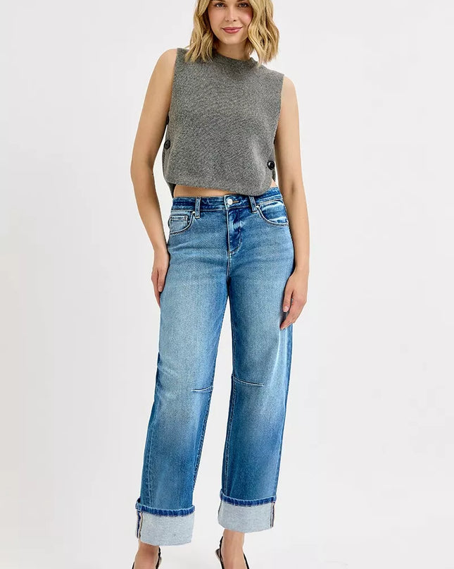 RISEN Slouchy Crop Barrel Cuffed Jeans - Sleekdenim.com