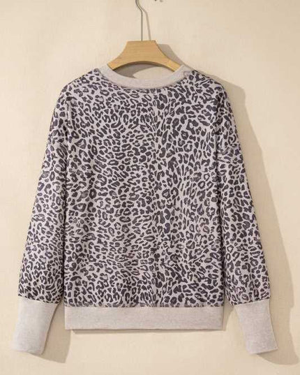 Leopard Patchwork Crew Neck Sweatshirt - Sleekdenim.com