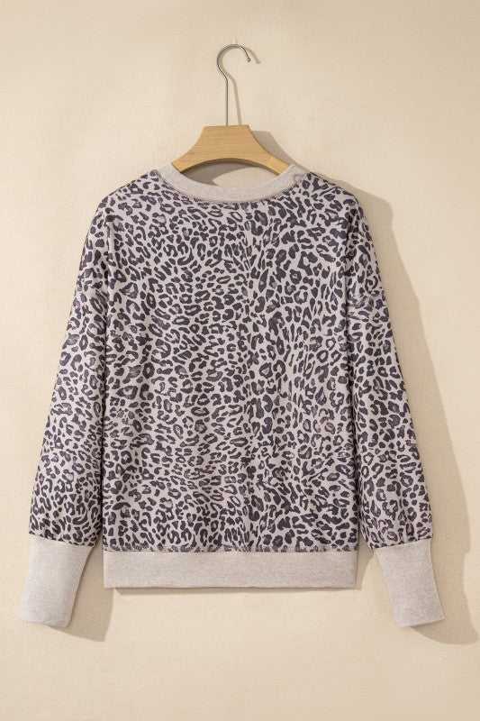 Leopard Patchwork Crew Neck Sweatshirt - Sleekdenim.com