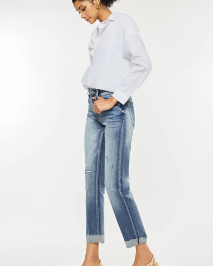 Kancan High Rise Cuffed Straight Jeans - Sleekdenim.com