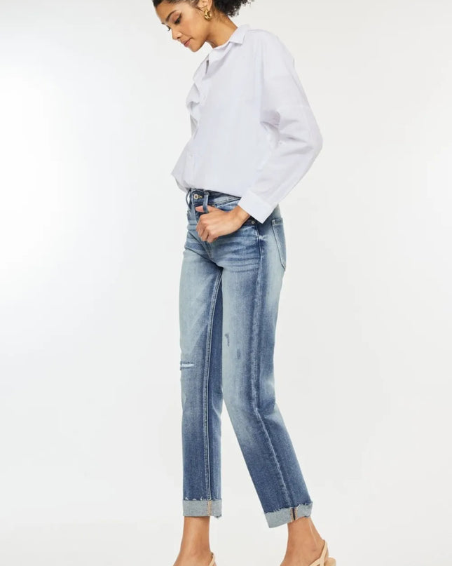 Kancan High Rise Cuffed Straight Jeans - Sleekdenim.com