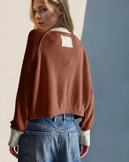 Double Take Contrast Button Up Long Sleeve Cardigan - Sleekdenim.com