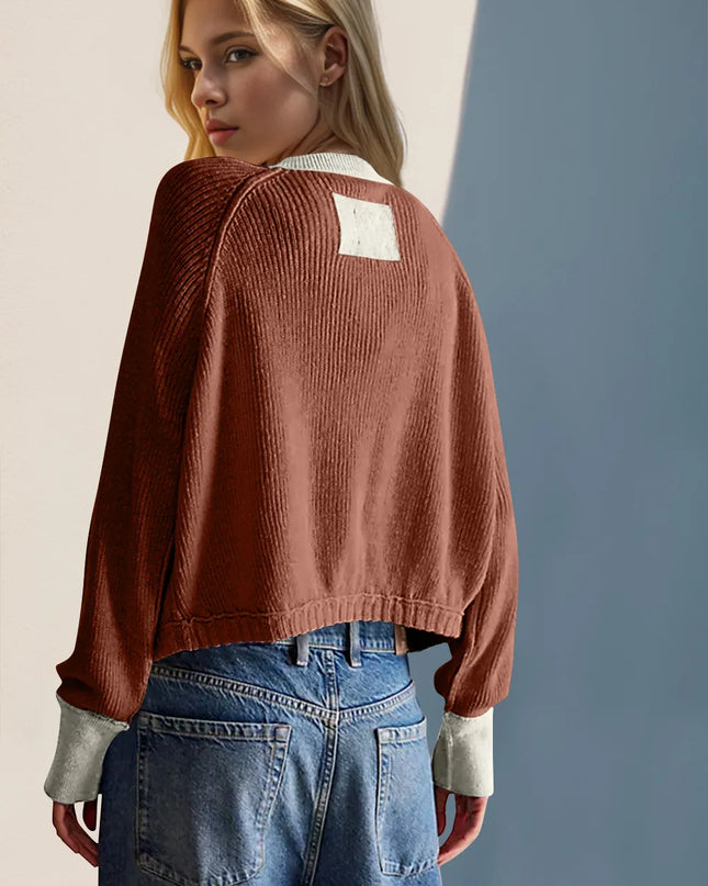 Double Take Contrast Button Up Long Sleeve Cardigan - Sleekdenim.com