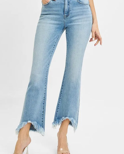 RISEN Full Size High Rise Crop Bootcut Fray Hem Jeans Plus Size - Sleekdenim.com