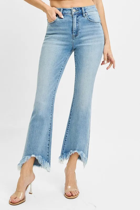 RISEN Full Size High Rise Crop Bootcut Fray Hem Jeans Plus Size - Sleekdenim.com