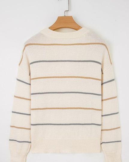 Stripe Buttoned V-Neck Cardigan Sweater - Sleekdenim.com