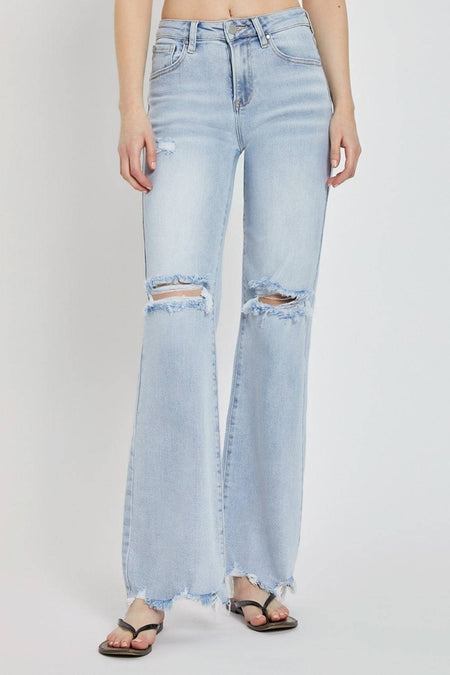 RISEN Full Size High Rise Distressed Wide Leg Jeans | Sleekdenim.com