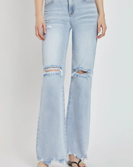 RISEN Full Size High Rise Distressed Wide Leg Jeans - Sleekdenim.com