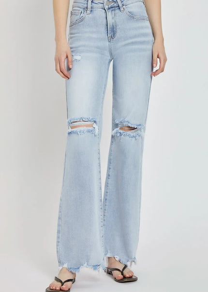 RISEN Full Size High Rise Distressed Wide Leg Jeans - Sleekdenim.com