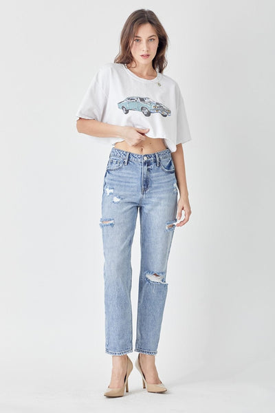 RISEN Distressed Slim Cropped Jeans | Sleekdenim.com