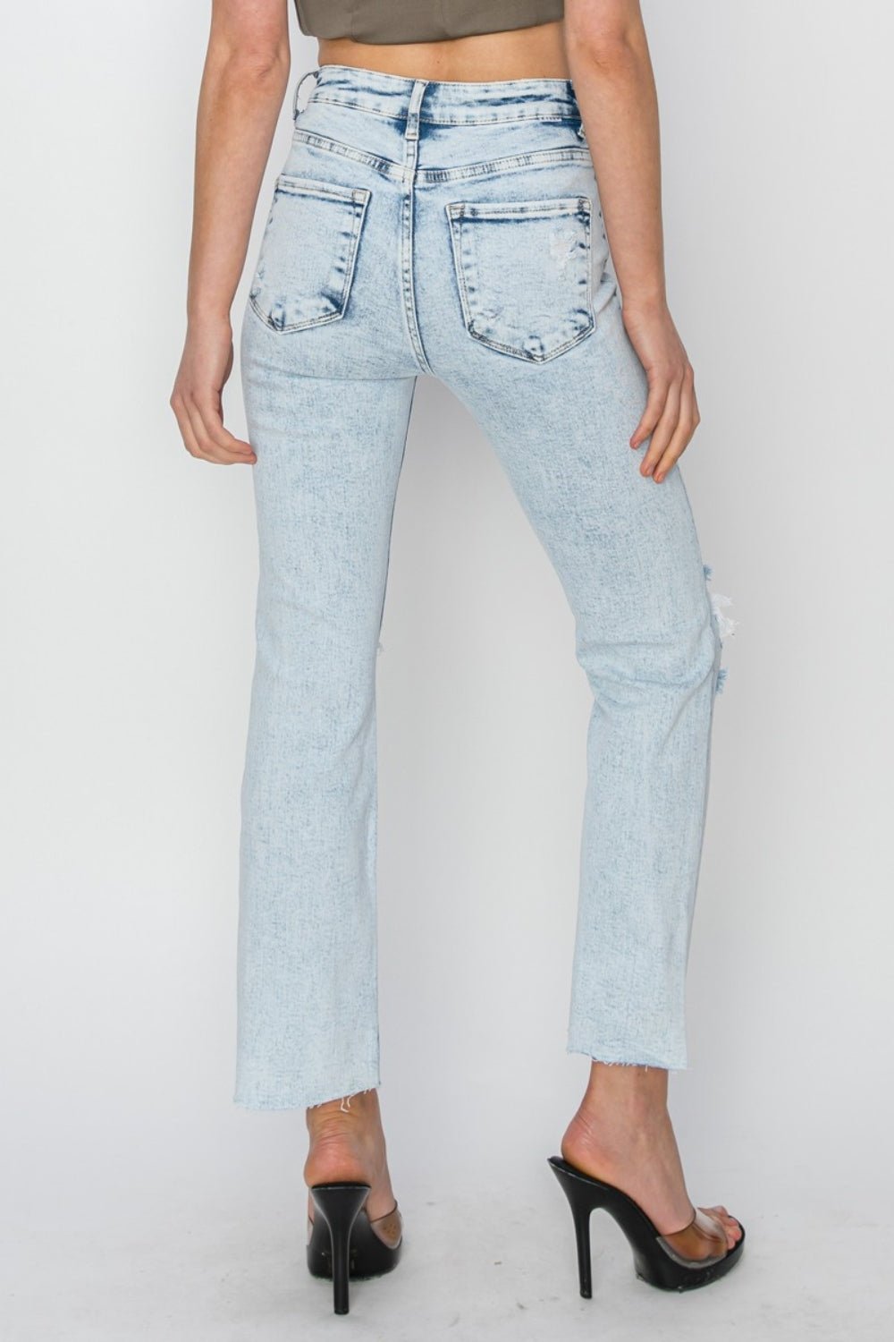 RISEN High Rise Distressed Ankle Jeans | Sleekdenim.com