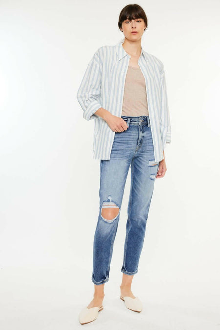 Kancan High Rise Distressed Mom Jeans | Sleekdenim.com