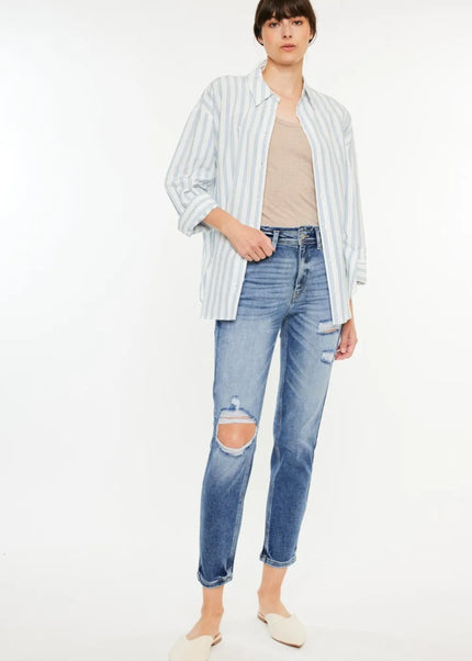 Kancan High Rise Distressed Mom Jeans - Sleekdenim.com