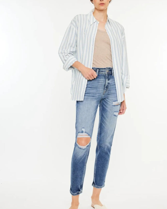 Kancan High Rise Distressed Mom Jeans - Sleekdenim.com