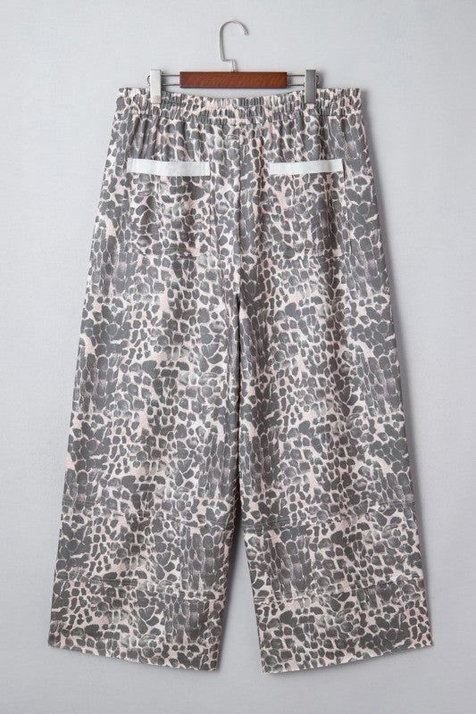 JUNIPER BLVD Plus Size Leopard Patch Pocket Drawstring Pants - Sleekdenim.com