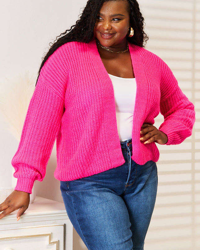 Woven Right Rib-Knit Open Front Drop Shoulder Cardigan - Sleekdenim.com