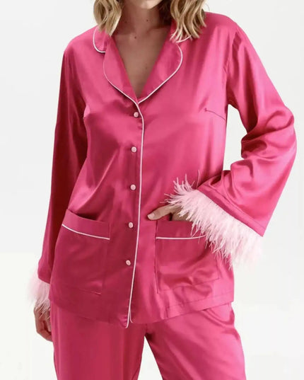 Silky Button Up Top and Pants Lounge Set - Sleekdenim.com