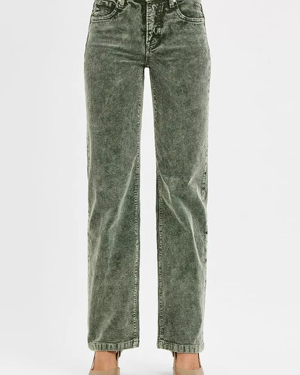 RISEN Tummy Control Mid Rise Straight Leg Corduroy Pants - Sleekdenim.com