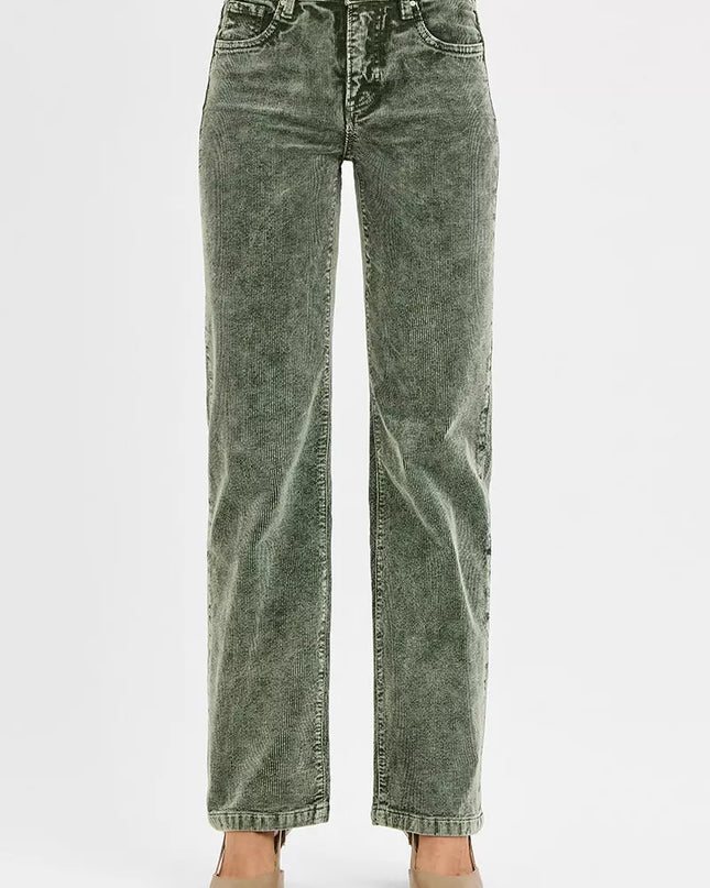 RISEN Tummy Control Mid Rise Straight Leg Corduroy Pants - Sleekdenim.com