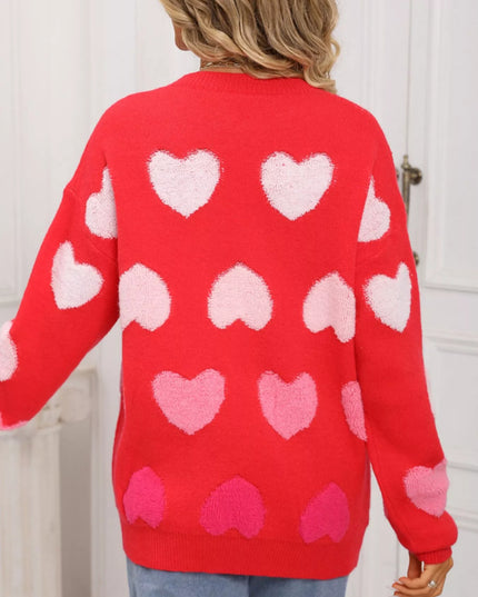Valentine's Day Heart Pattern Fuzzy Knit Sweater - Sleekdenim.com