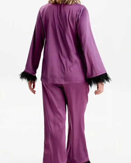 Silky Button Up Top and Pants Lounge Set - Sleekdenim.com