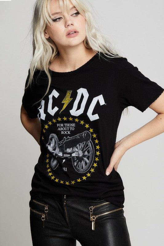 AC/DC Rock Cannon Distressed Boyfriend Tee - Sleekdenim.com