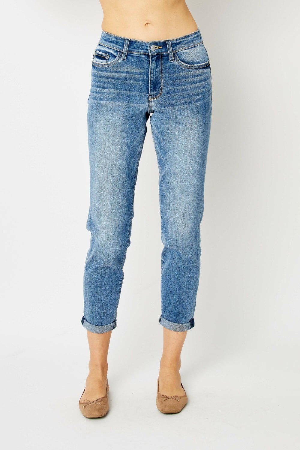 Judy Blue Full Size Cuffed Hem Slim Jeans | Sleekdenim.com